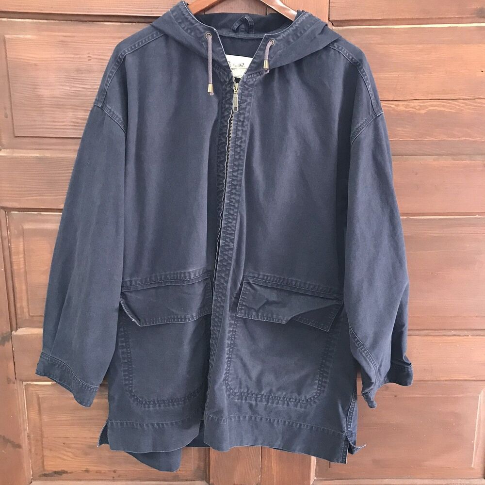 Vintage Eddie Bauer Navy Blue Chore Jacket Barn Coat Linen and Cotton Womens L